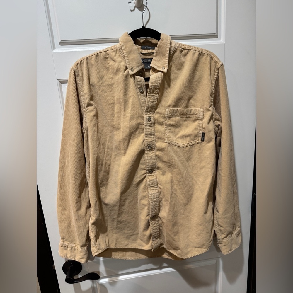 Eddie Bauer Men's Casual Tan Button-Down Shirt| Corduroy |